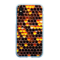 Чехол iPhone XS Max матовый Медовые пчелиные соты, цвет: 3D-голубой