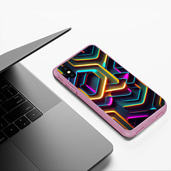 Чехол iPhone XS Max матовый Неоновый узор на стене, цвет: 3D-розовый — фото 2