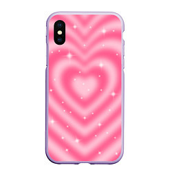 Чехол iPhone XS Max матовый Pink y2k hearts, цвет: 3D-светло-сиреневый