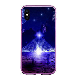 Чехол iPhone XS Max матовый Синяя магическая пирамида, горы и космос, цвет: 3D-фиолетовый
