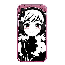 Чехол iPhone XS Max матовый Cute anime cupid angel girl wearing headphones, цвет: 3D-малиновый
