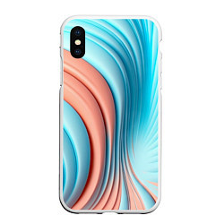 Чехол iPhone XS Max матовый Кораллово-голубая абстрактная волна, цвет: 3D-белый