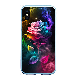Чехол iPhone XS Max матовый Большая неоновая радужная роза, цвет: 3D-голубой
