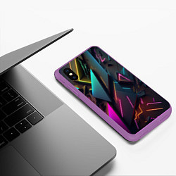 Чехол iPhone XS Max матовый Неоновые абстрактные полигоны, цвет: 3D-фиолетовый — фото 2