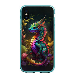 Чехол iPhone XS Max матовый Разноцветный дракончик в лесу, цвет: 3D-мятный