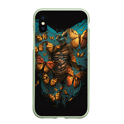 Чехол iPhone XS Max матовый Бабочки в груди, цвет: 3D-салатовый