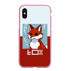 Чехол iPhone XS Max матовый Пиксельная лиса с надписью fox, цвет: 3D-розовый