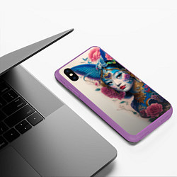 Чехол iPhone XS Max матовый Japan girl - tattoo - art, цвет: 3D-фиолетовый — фото 2