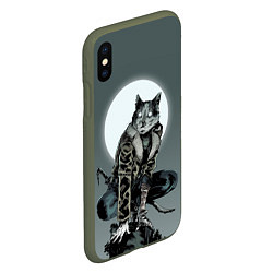 Чехол iPhone XS Max матовый Кот самурай в ночи, цвет: 3D-темно-зеленый — фото 2