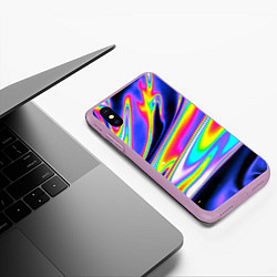 Чехол iPhone XS Max матовый Жидкость радужные разводы, цвет: 3D-сиреневый — фото 2