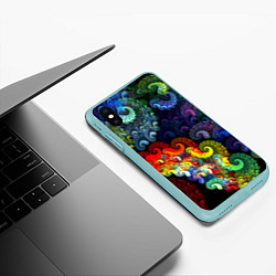 Чехол iPhone XS Max матовый Фрактальный узор оптический, цвет: 3D-мятный — фото 2