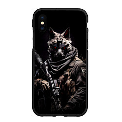 Чехол iPhone XS Max матовый Волк солдат спецназа, цвет: 3D-черный