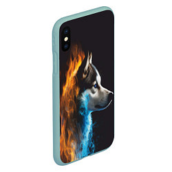 Чехол iPhone XS Max матовый Голова волка Стихия огня, цвет: 3D-мятный — фото 2