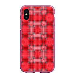 Чехол iPhone XS Max матовый Красный с белым клетчатый узор, цвет: 3D-малиновый