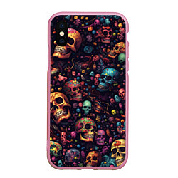 Чехол iPhone XS Max матовый Россыпь разноцветных черепков, цвет: 3D-розовый