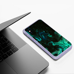 Чехол iPhone XS Max матовый Черно-зеленые разводы краски, цвет: 3D-светло-сиреневый — фото 2