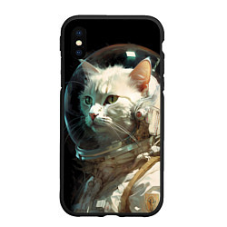 Чехол iPhone XS Max матовый Белый пушистый кот космонавт, цвет: 3D-черный