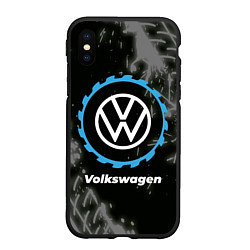 Чехол iPhone XS Max матовый Volkswagen в стиле Top Gear со следами шин на фоне, цвет: 3D-черный