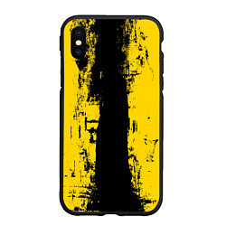 Чехол iPhone XS Max матовый Вертикальная черно-желтая полоса Cyberpunk 2077