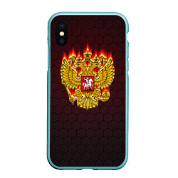 Чехол iPhone XS Max матовый Пылающий герб РФ