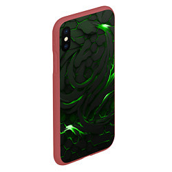 Чехол iPhone XS Max матовый Разломленные плиты с зеленым пламенем, цвет: 3D-красный — фото 2