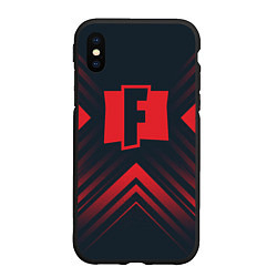 Чехол iPhone XS Max матовый Красный символ Fortnite на темном фоне со стрелкам, цвет: 3D-черный