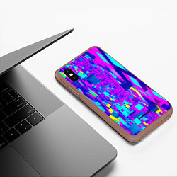 Чехол iPhone XS Max матовый Неоновые розовые и голубые светящиеся кубики, цвет: 3D-коричневый — фото 2