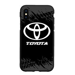 Чехол iPhone XS Max матовый Toyota speed на темном фоне со следами шин