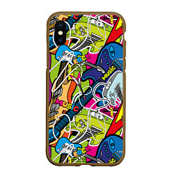 Чехол iPhone XS Max матовый Guitars - pop art pattern, цвет: 3D-коричневый