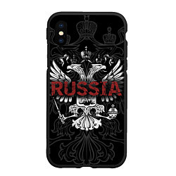 Чехол iPhone XS Max матовый Герб России с надписью Russia