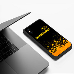 Чехол iPhone XS Max матовый Subaru - gold gradient: символ сверху, цвет: 3D-черный — фото 2