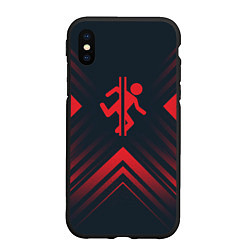 Чехол iPhone XS Max матовый Красный символ Portal на темном фоне со стрелками