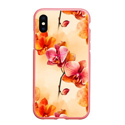 Чехол iPhone XS Max матовый Акварельные цветы - персиковый паттерн, цвет: 3D-баблгам