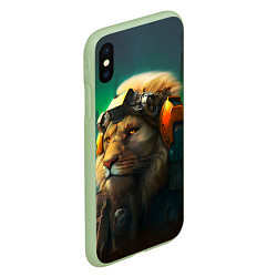 Чехол iPhone XS Max матовый Лев Киберпанк, цвет: 3D-салатовый — фото 2