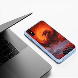 Чехол iPhone XS Max матовый Дракон и кровавая луна, цвет: 3D-голубой — фото 2