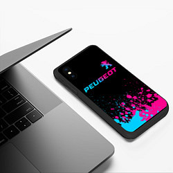 Чехол iPhone XS Max матовый Peugeot - neon gradient: символ сверху, цвет: 3D-черный — фото 2