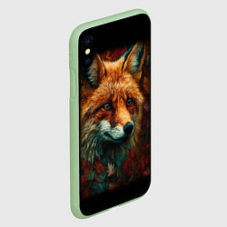 Чехол iPhone XS Max матовый Лисица в осенних листьях, цвет: 3D-салатовый — фото 2