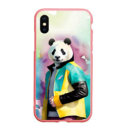 Чехол iPhone XS Max матовый Прикольный панда в модной куртке, цвет: 3D-баблгам