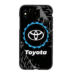 Чехол iPhone XS Max матовый Toyota в стиле Top Gear со следами шин на фоне