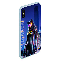 Чехол iPhone XS Max матовый Cat girl on the background of a megalopolis, цвет: 3D-голубой — фото 2