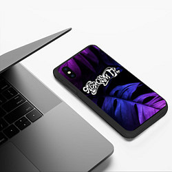 Чехол iPhone XS Max матовый Aerosmith neon monstera, цвет: 3D-черный — фото 2