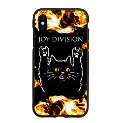 Чехол iPhone XS Max матовый Joy Division рок кот и огонь, цвет: 3D-черный