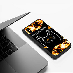 Чехол iPhone XS Max матовый Joy Division рок кот и огонь, цвет: 3D-черный — фото 2
