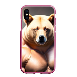 Чехол iPhone XS Max матовый Медведь качек, цвет: 3D-малиновый