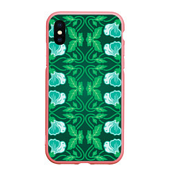 Чехол iPhone XS Max матовый Зелёный цветочный паттерн, цвет: 3D-баблгам