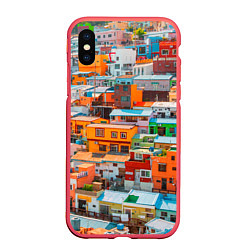 Чехол iPhone XS Max матовый Красочный Камчхон-дон в городе Пусан, цвет: 3D-красный