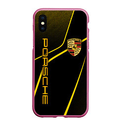 Чехол iPhone XS Max матовый Porsche - Gold line, цвет: 3D-малиновый