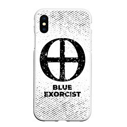 Чехол iPhone XS Max матовый Blue Exorcist с потертостями на светлом фоне, цвет: 3D-белый