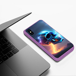 Чехол iPhone XS Max матовый Стальной череп с молниями, цвет: 3D-фиолетовый — фото 2