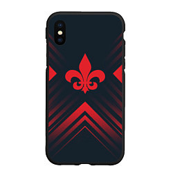 Чехол iPhone XS Max матовый Красный символ Saints Row на темном фоне со стрелк